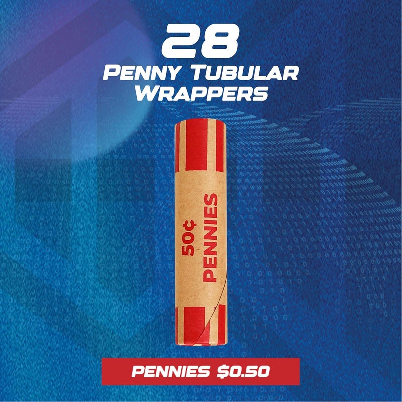 J MARK Burst Resistant Preformed Penny Coin Roll Wrappers, Made in USA, 28-Count Heavy Duty Penny Wrappers for Coins Cartridge-Style Coin Roller Tubes, Includes Coin Deposit Slip - Image 2